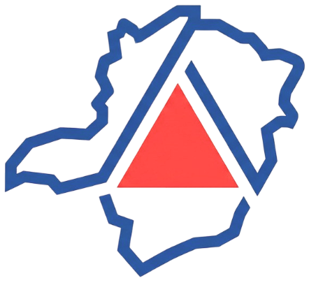 A conceptual map image of the state of Minas Gerais in Brazil, drawn with bold stroke and a red triangle in the middle